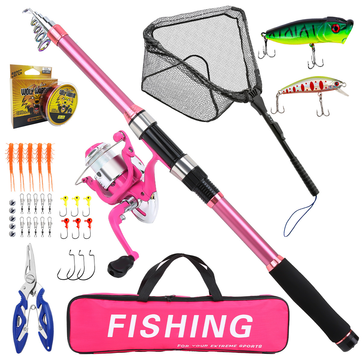 Fishing Pole Set Full Kits Wit - Fishing Rod Spinning ulasan dan harga